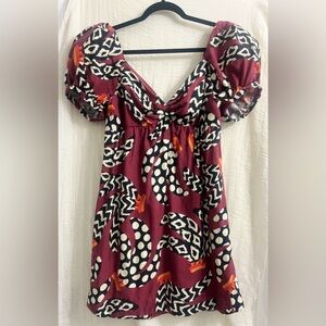 Stylish Patterned Farm Rio Dress with Puff Sleeves